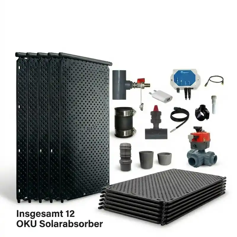 OKU Solarabsorber-Set bis 24 m² WiFi | Automatik-Steuerung | 3-Wege-Kugelhahn mit Zubehör | umfangreiches Komplettpaket Saisonangebot